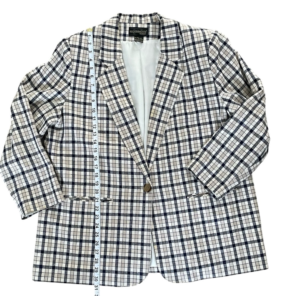 Requirements Vintage Plaid linen Blazer with One Button Closure size 18 W - Picture 5 of 7